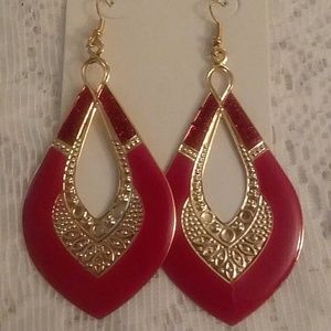 Red and gold drop earrings